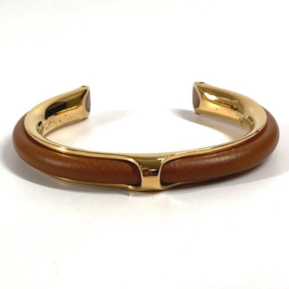 HERMES Accessory bracelet Bangle Metal / Leather Brown/GoldHardware - Picture 4 of 13